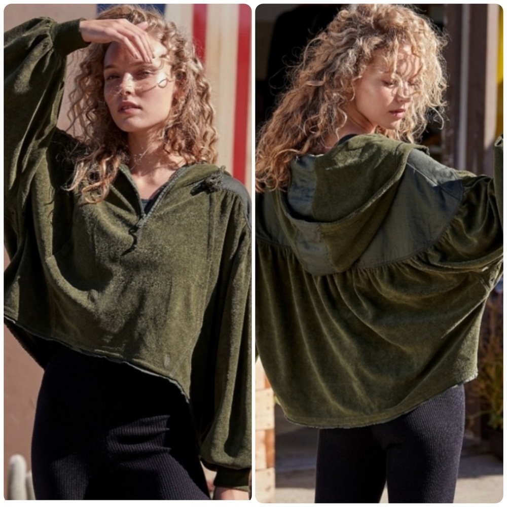 Free People Movement Let It Go Sweat Jacket Army Green Quarter Zip Hoodie Small